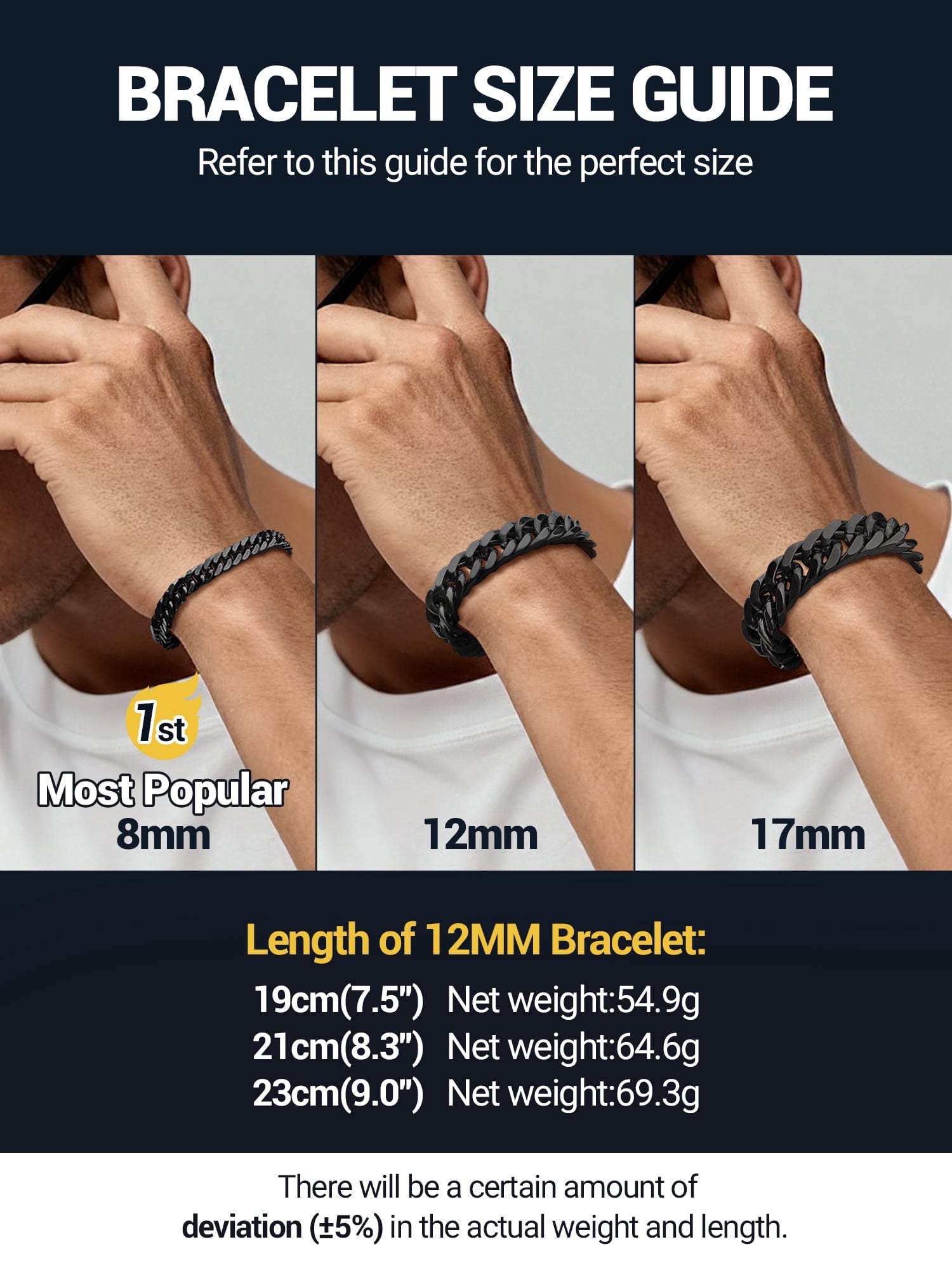 Stunning 12Mm Black Cuban Link Bracelet for Men - Chunky Stainless Steel Franco Chain - Perfect Gift for Father's Day, Birthdays, and More!