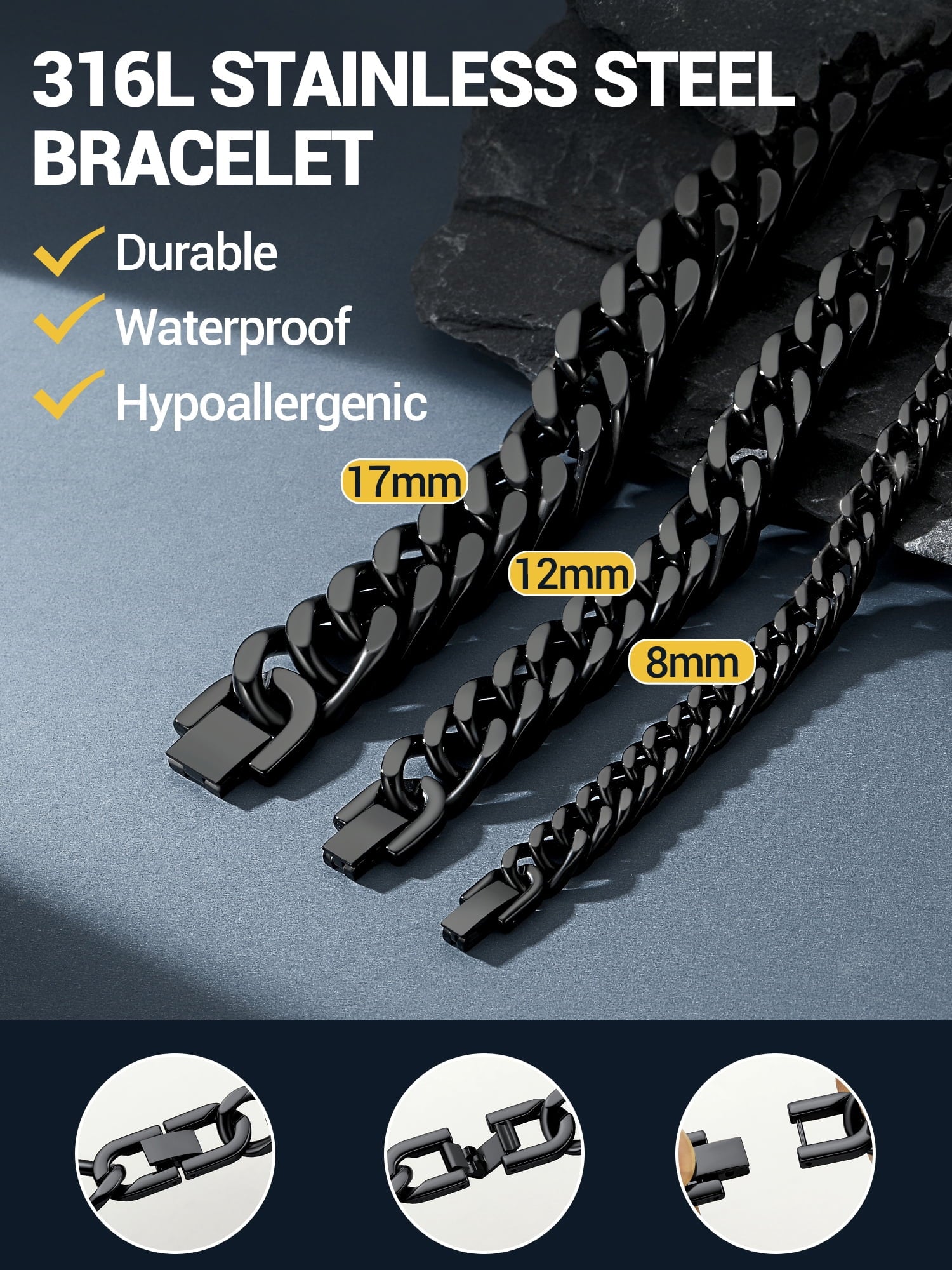 Stunning 12Mm Black Cuban Link Bracelet for Men - Chunky Stainless Steel Franco Chain - Perfect Gift for Father's Day, Birthdays, and More!