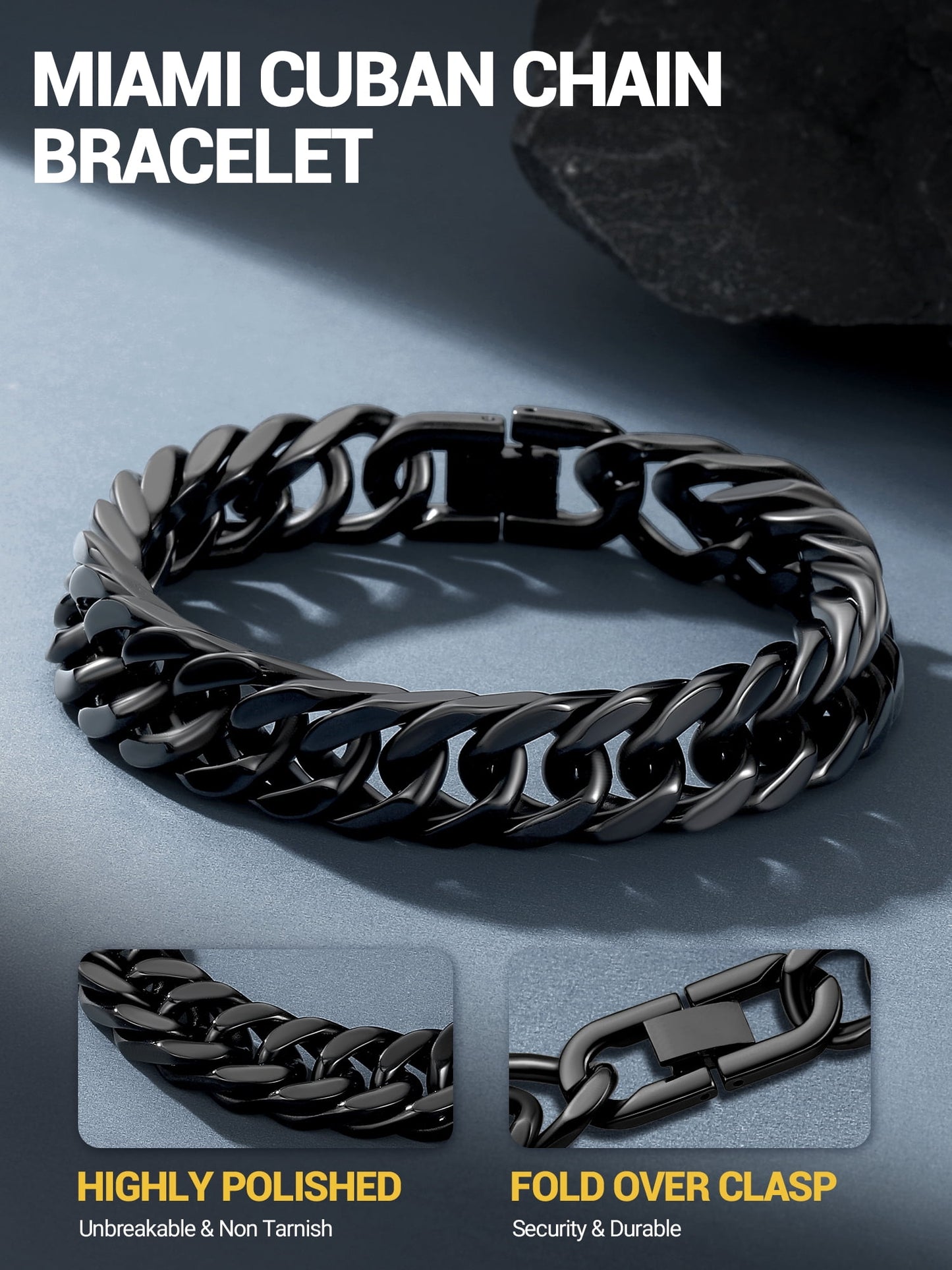 Stunning 12Mm Black Cuban Link Bracelet for Men - Chunky Stainless Steel Franco Chain - Perfect Gift for Father's Day, Birthdays, and More!